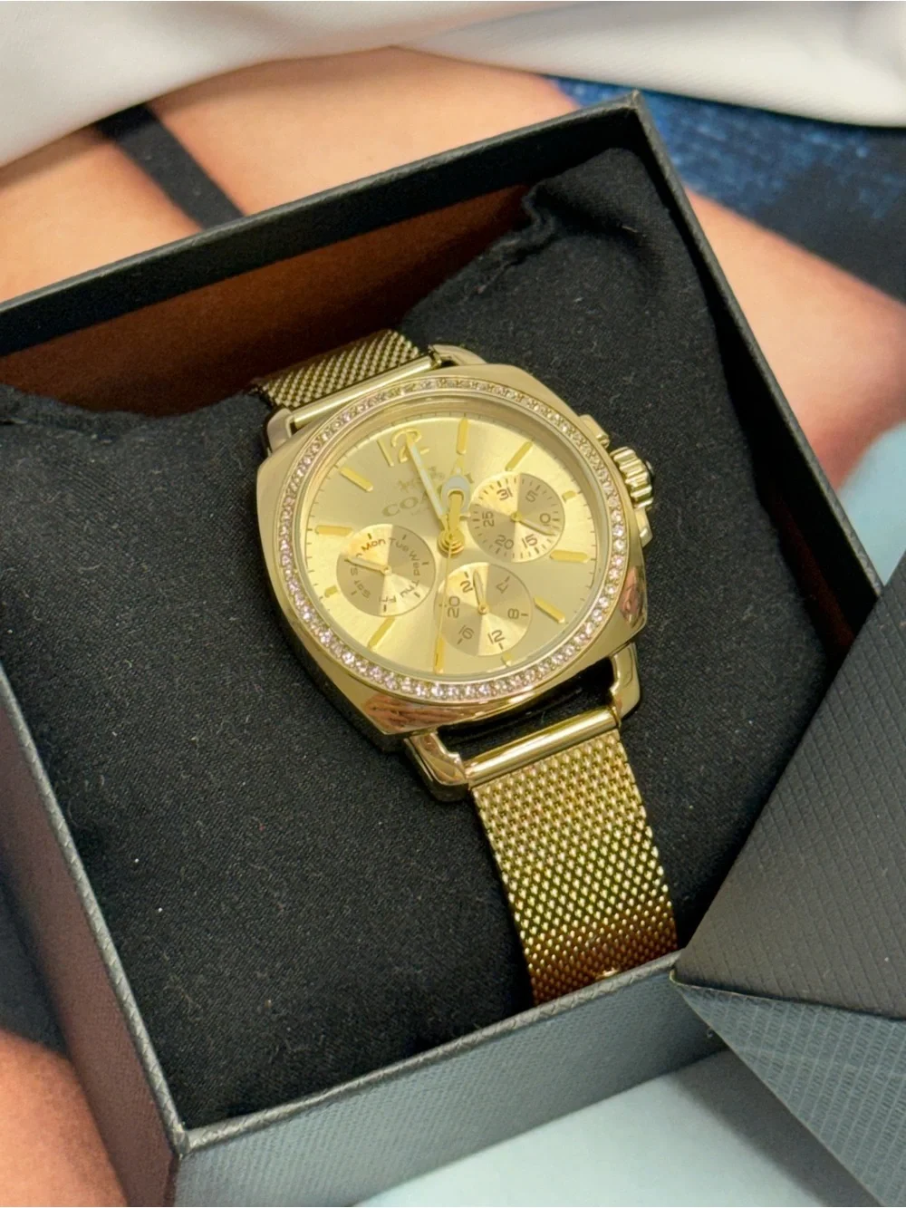 (new+tag) COACH Women Chronograph Gold Watch Metal Strap Bracelet Diamond Bezel